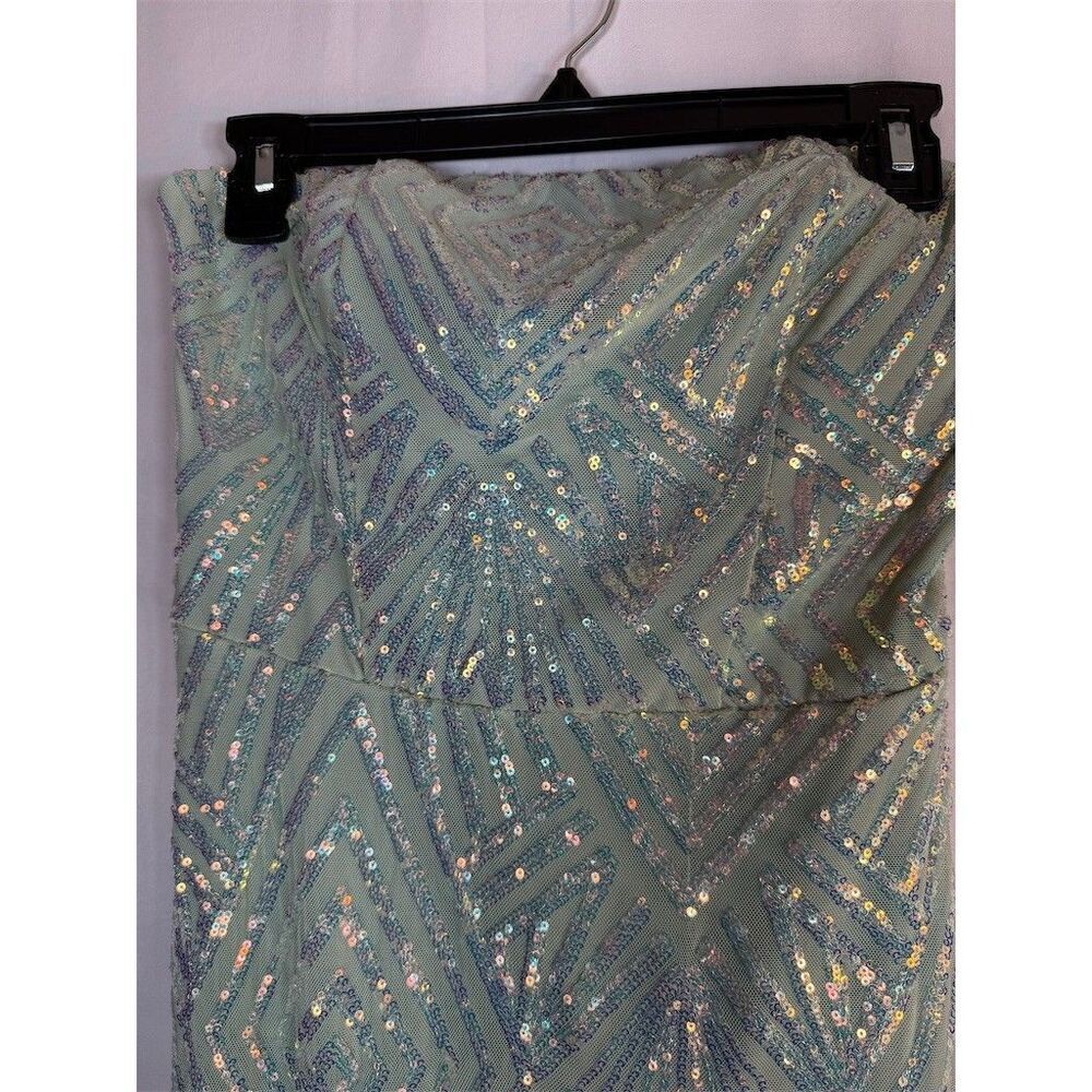 Speechless Womens Strapless Gown Size 11 Mint Green Sequin Maxi Prom Formal - Picture 4 of 11